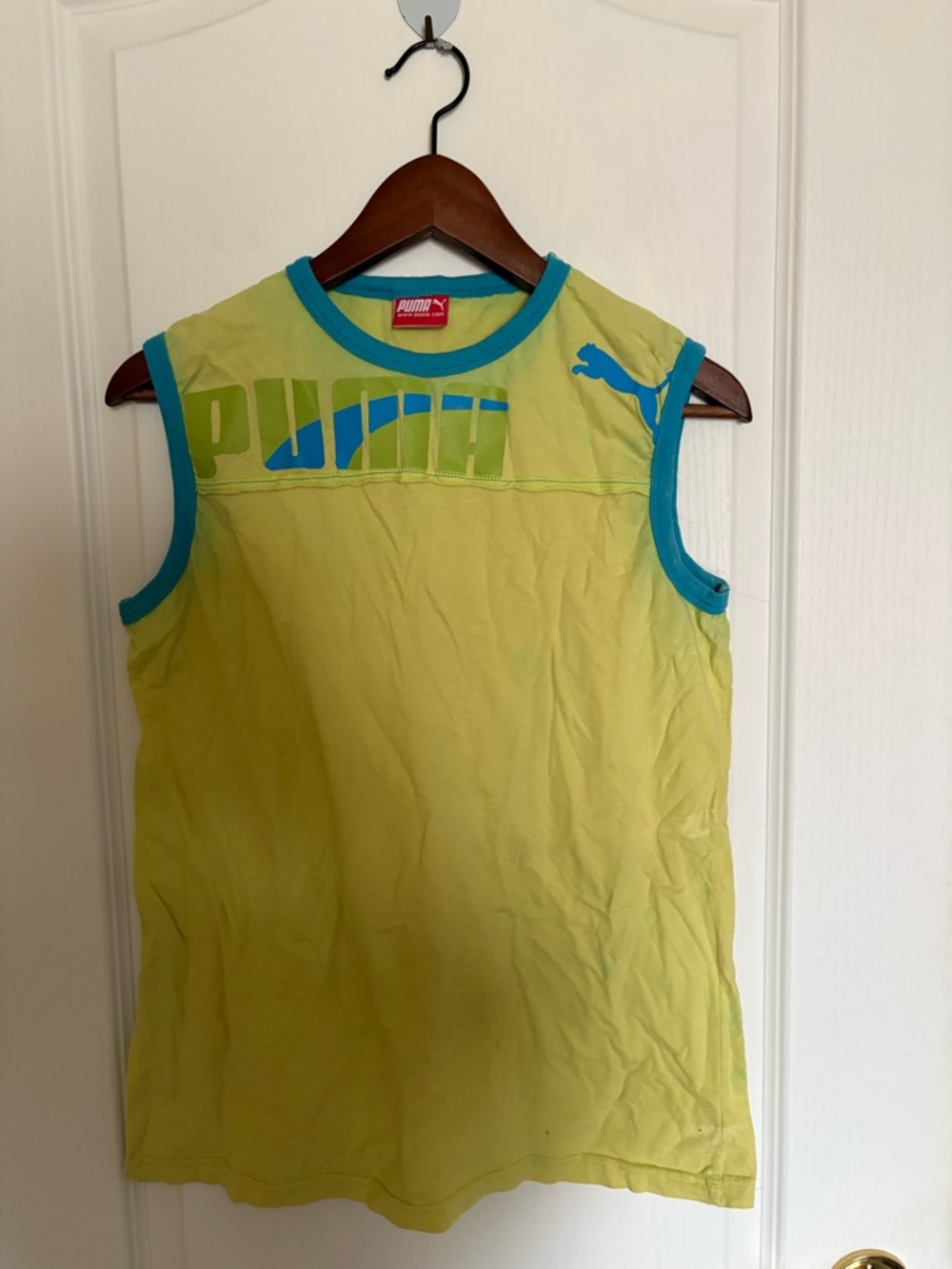 Puma Kids Sleeveless Tank in Lime with Teal Trim